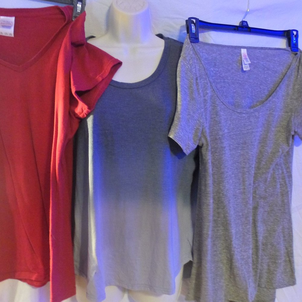 Lot Of 3 Women's Tee Shirts Size 2XL-XL-S Rue 21, LuLaRoe,Gildan